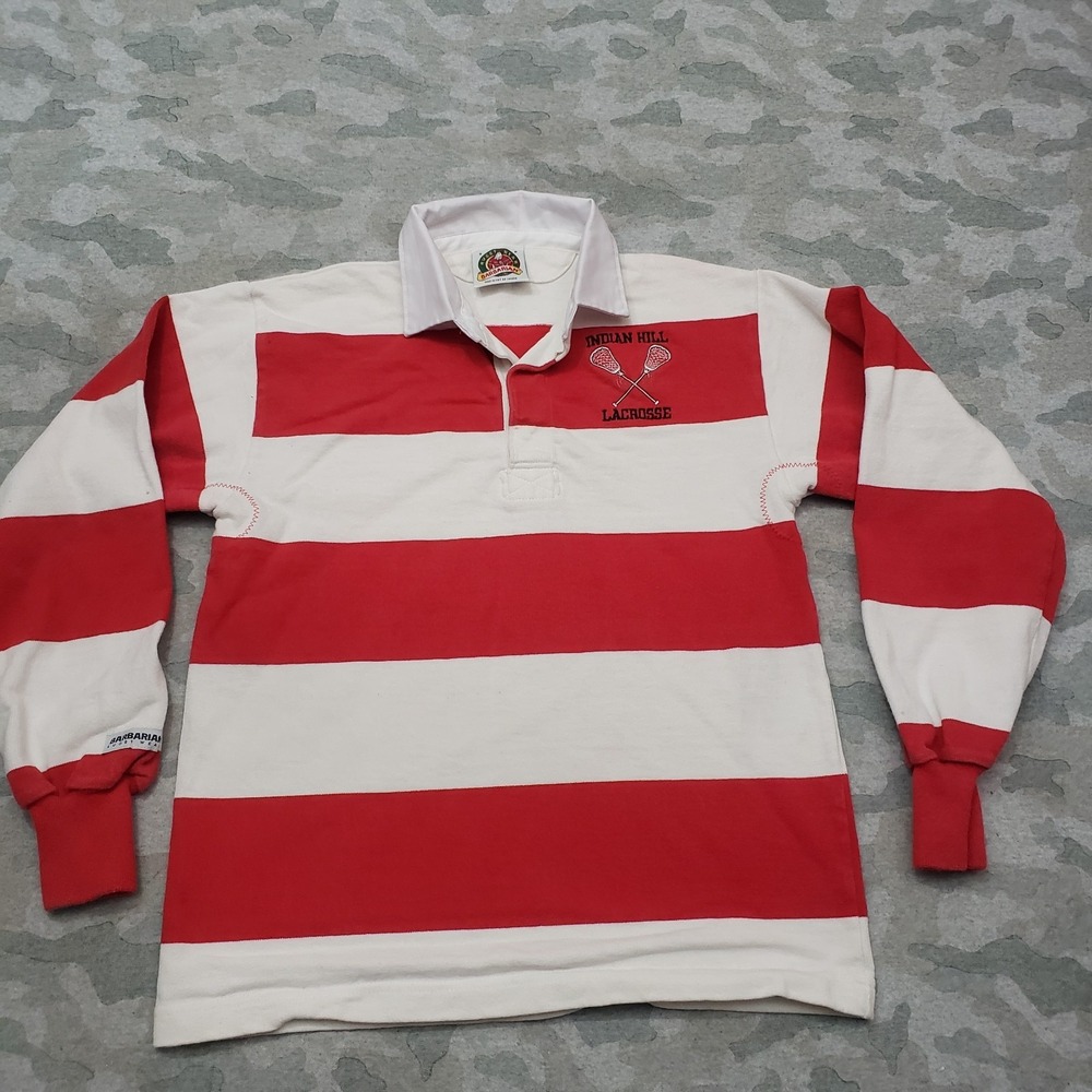 Barbarian Rugby Wear Polo Shirt Mens Small Red Long Sleeve Big Striped Branded